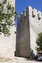 Two grand towers on each side of the entrance to the Manasija monastery