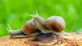 Two grape snails are playing