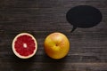 Two grapefruits and a speech bubble