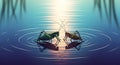 Two grasshoppers face off across rippling water creating a dramatic scene of nature\'s confrontation and reflection Royalty Free Stock Photo