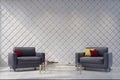 Two gray armchairs in a white living room, pattern Royalty Free Stock Photo