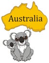 Two gray koalas with Australian continent