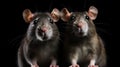 Two gray mice on a black background