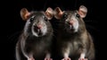 Two gray mice on a black background Royalty Free Stock Photo