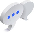 Two gray speech bubbles with blue dots are overlapping, symbolizing ongoing dialogue, conversation, and the exchange of