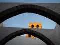 Two Archways and Bell Towers at the Monastery of St. John on Patmos Greece Royalty Free Stock Photo