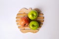 Two green apples and one red apple isolated on white background. Royalty Free Stock Photo