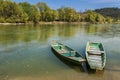 Two boats on the river bank Royalty Free Stock Photo