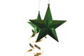 Two green Christmas stars with golden ribbon