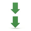 Two Green 3D Arrows Pointing Downward on a White Background down arrow direction Royalty Free Stock Photo