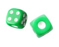 Two green dice in air on white background Royalty Free Stock Photo