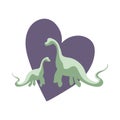 Two green dinosaurs with purple heart background, animal protection, animal love theme, dinosaur family Royalty Free Stock Photo