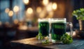 Two green drinks in glasses with shamrock on the side Royalty Free Stock Photo