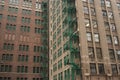 Two green fire escapes