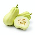 Chayote: A Vibrant Green Squash Cut Lengthwise On White Background