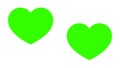 Two green hearts appear on a white background.