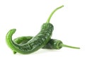 Two green hot chili peppers isolated on white background. Element of packaging design Royalty Free Stock Photo