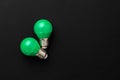 Two green light bulbs on black background Royalty Free Stock Photo