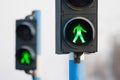 Two green lights for pedestrians Royalty Free Stock Photo