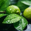 two green limes with water droplets on them Royalty Free Stock Photo