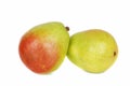 Two green pears over white background.