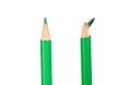 Two green pencils, one without tip Royalty Free Stock Photo