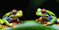 two green red eye frog Royalty Free Stock Photo