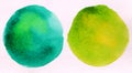 Two green round circle abstract watercolor
