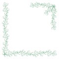 Two green vintage corners on white background. Elegant hand drawn floral border. Royalty Free Stock Photo