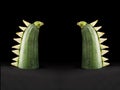 Two Green zucchini stands on a black background