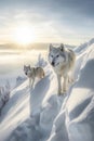 Two Grey wolf in the cold snowy winter forest. Amazing Wildlife. Generative Ai Royalty Free Stock Photo