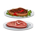 Two grilled steak on a white background, food