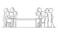 Two Group of People or Businessmen or Politicians Negotiating, Vector Cartoon Stick Figure Illustration