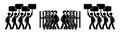 Two Groups of Protesters Clash with Riot Police. Black Illustration Isolated on a White Background. EPS Vector