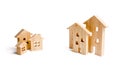 Two groups of wooden houses of different size. Choose between city and suburb, or village. Building density and number of floors.