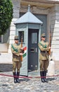 Two guard soldiers with guns in the center of Budapest