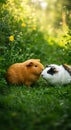 Two Guinea Pigs in a Lush Green Garden Royalty Free Stock Photo
