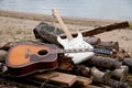 Two guitars on the beach Royalty Free Stock Photo