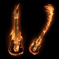 Two guitars in fire flames