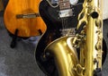 Two guitars and a saxophone Royalty Free Stock Photo