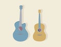 Two Guitars. String musical instruments. Blue and Oak color Guitar. Neutral Tone. illustrations. Royalty Free Stock Photo