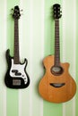 Two guitars on a wall Royalty Free Stock Photo