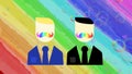 Two gay guys on a rainbow LGBT background