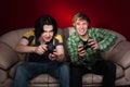 Two guys playing video games Royalty Free Stock Photo