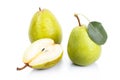 Two and a half green pears over white background Royalty Free Stock Photo