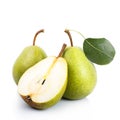 Two and a half green pears over white background Royalty Free Stock Photo