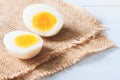Two half of hard boiled egg on table, Healthy food, Nutrition co Royalty Free Stock Photo
