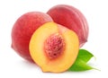 Two and a half isolated peaches Royalty Free Stock Photo