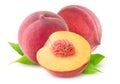 Two and a half isolated peaches Royalty Free Stock Photo