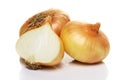 Two and half onion on white background.